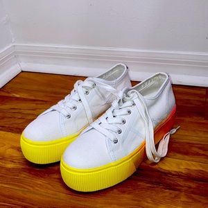 Steve Madden white and multi-colored platform sneakers